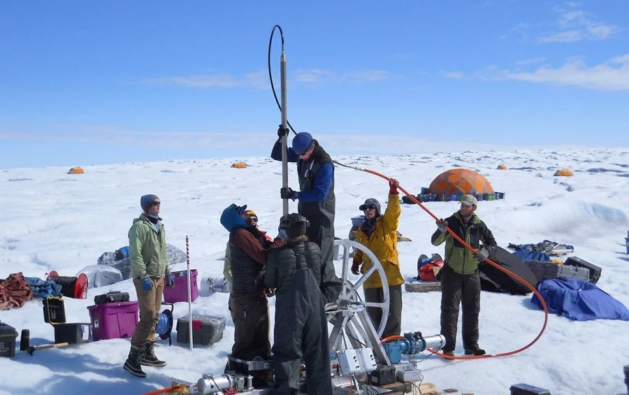 UM researchers joined a team of international collaborators who drilled boreholes through 650 meters of bedrock to study the dynamics of the Greenland Ice Sheet as it responds to a warming climate. - UM Photo